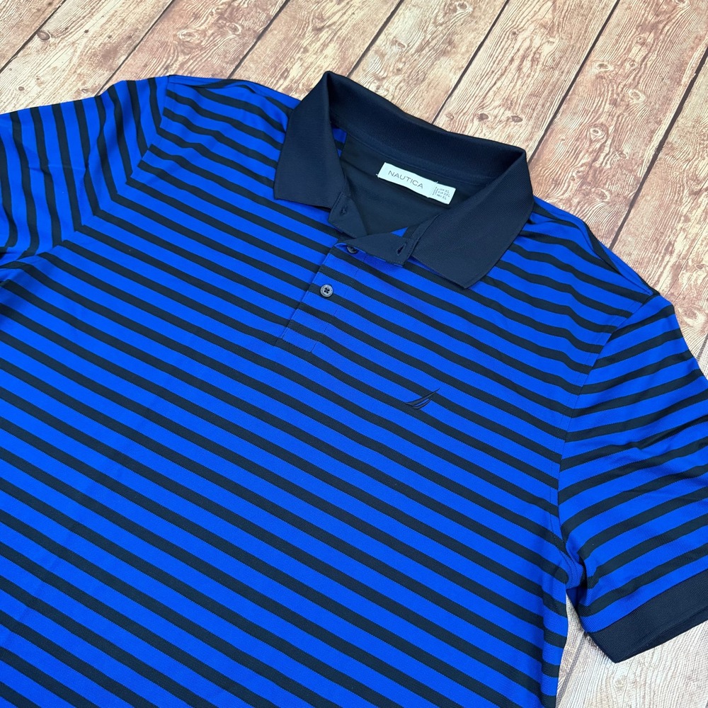 Nautica Striped Polo Shirt Mens Extra Large Blue Black Short Sleeve